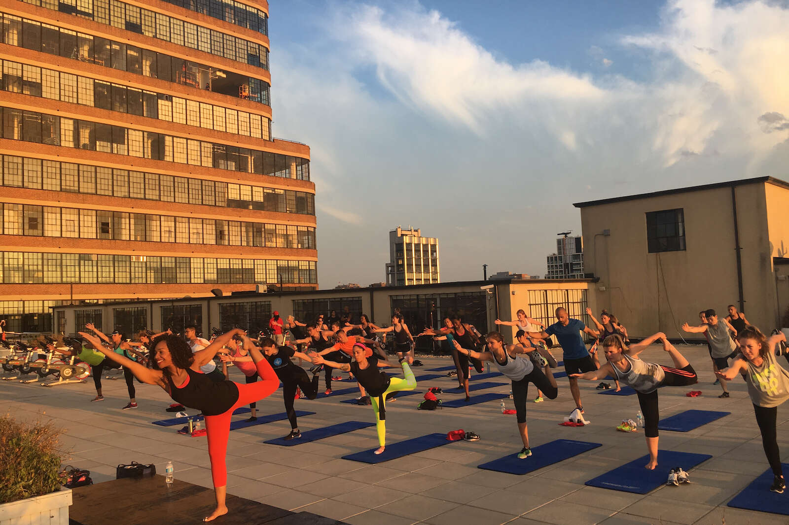 yoga class on rooftop